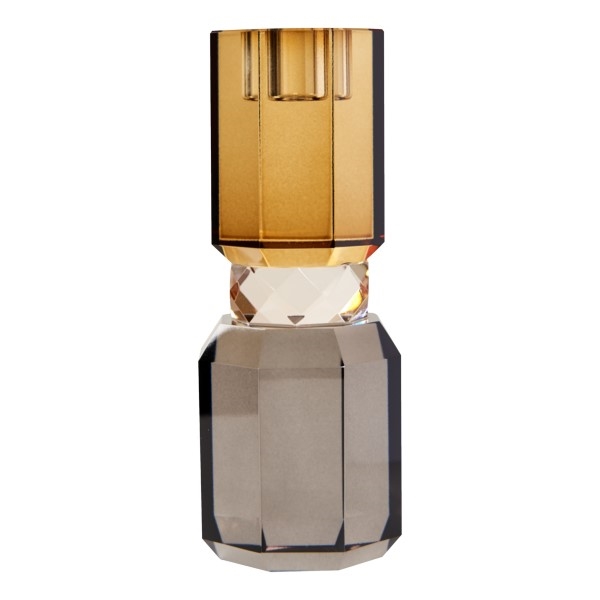 Krystal lysestage lysebrun/klar/røgfarvet 18,5x7x7cm