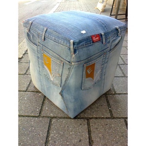 Terning Puf i denim stof 45x45cm h:50cm