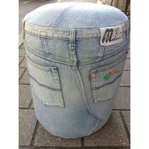 Cylinder Puf i denim stof d:40cm h:50cm