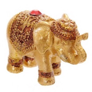 Elefant i polyresin guld/brun h:5cm - Se Elefant figurer og Buddha figurer