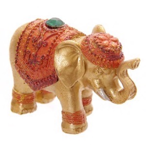 Elefant i polyresin guld/orange  h:5cm - Se Elefant figurer og Buddha figurer