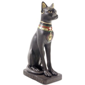 Egyptisk kat Bast i sort/guldfarvet polyresin h:20cm - Se flere Katte og Spejle