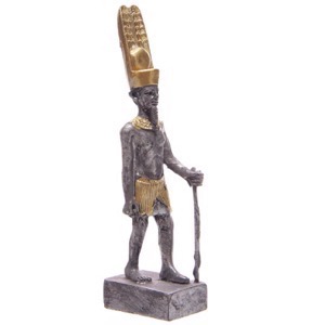 Egyptisk farao m/stav i grå/guldfarvet polyresin h:13cm - Se flere egyptiske figurer og Spejle