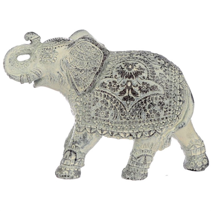 Elefant polyresin hvidt slidt h:10cm