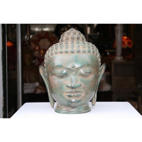 Buddha hoved metal kobber legering h:32cm