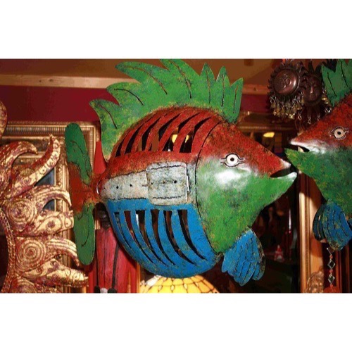 Fisk metal flerfarvet 42x47cm