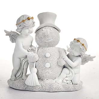 Engle med guld hårbånd og snemand