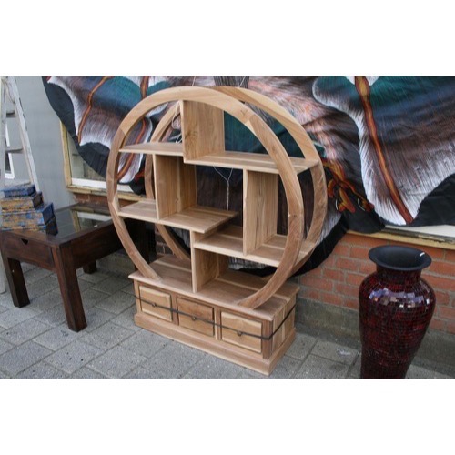 Rund reol massiv teak 100x120x30cm - Se flere Møbler og Spejle