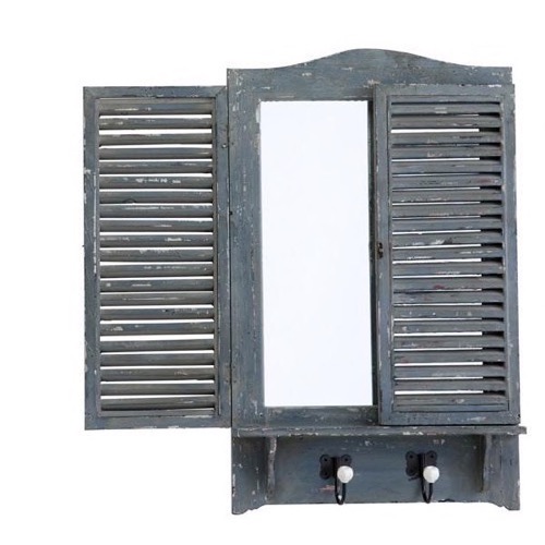 Spejl m/ låger & knager 50x79cm antik look blå