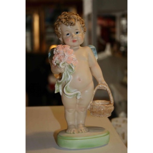 Engel naturfarvet med blomster og kurv h23cm - Se også Hvide Engle