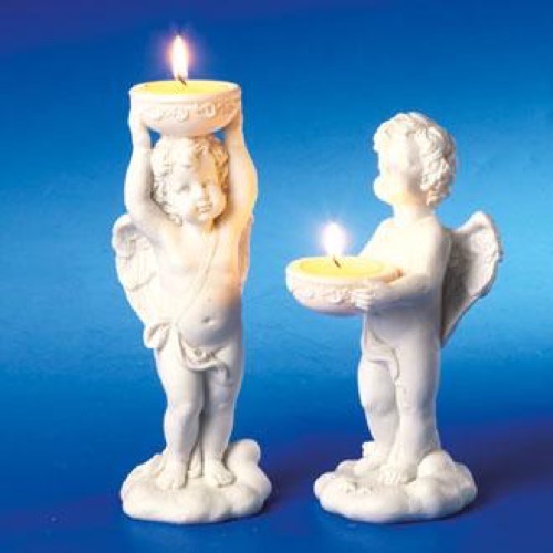 Engle lysestager m/fyrfadlys - Se flere Hvide Engle