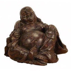 Buddha Happy siddende mørkt træfarvet polyresin h:15cm