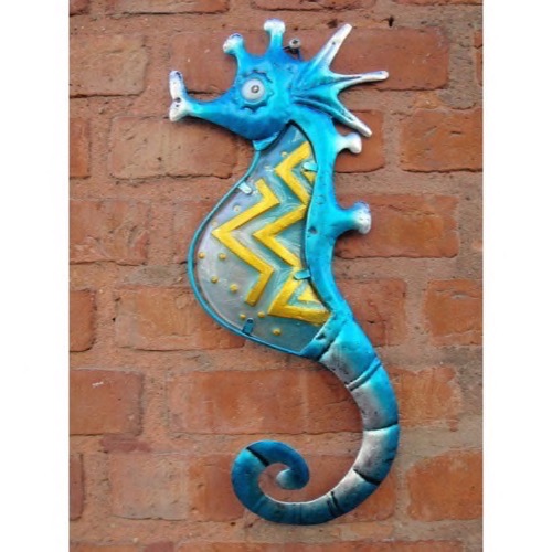 Søhest metal og glas blå 39x17cm