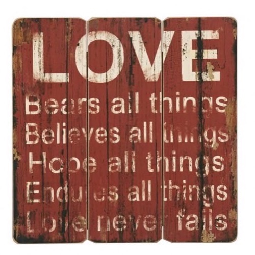 Træ Skilt Love Bears All Things 40x40cm - Se også Spejle